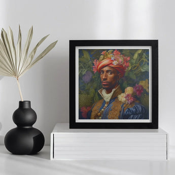 Prince Isaiah - Black Gay Royalty Baroque Art Print, 12’’x12’’ / Unframed, Framed Portrait Man Colorful Turban Ornate Clothing