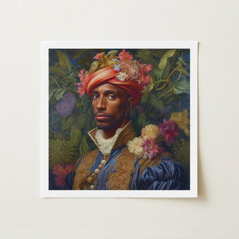 Prince Isaiah - Black Gay Royalty Baroque Art Print / Canvas Square-framed Portrait Man Ornate Historical Attire Adorned, Itty-bitty Pretty