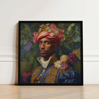 Framed Portrait Man Ornate Blue Gold Attire Adorned Prince Isaiah, Itty-bitty Pretty Committee, Baroque Gay Princes