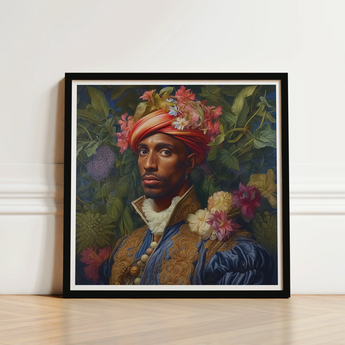 Framed Portrait Man Ornate Blue Gold Attire Adorned Prince Isaiah, Itty-bitty Pretty Committee, Baroque Gay Princes