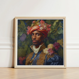 Framed Portrait Man Ornate Attire Adorned Vibrant Flowers Prince Isaiah, Itty-bitty Pretty Committee, Baroque Gay Princes