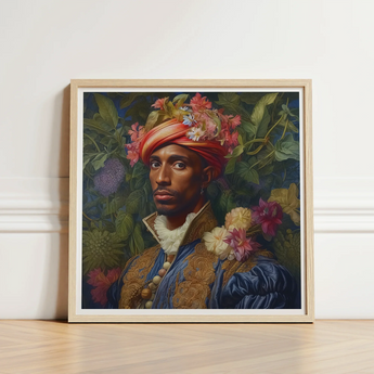 Framed Portrait Man Ornate Attire Adorned Vibrant Flowers Prince Isaiah, Itty-bitty Pretty Committee, Baroque Gay Princes