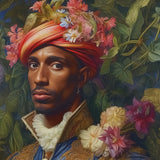 Prince Isaiah - Black Gay Royalty Baroque Art Print / Canvas Red Orange Turban Floral Pattern Prince Isaiah, Itty-bitty Pretty Committee,