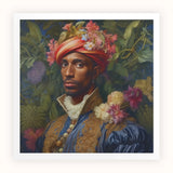 Prince Isaiah - Black Gay Royalty Baroque Art Print, Portrait Painting Person Red Floral Turban Ornate Gold-patterned