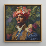 Prince Isaiah - Gay Black Royalty Art Framed Canvas, 12x12’’ / 31x31cm / Natural Floating Frame, Framed Painting Man Turban Elaborate