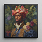 Prince Isaiah - Gay Black Royalty Art Framed Canvas, Portrait Person Ornate Floral Headdress Richly Embroidered Clothing