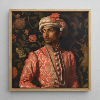 Prince Kaniyan - Gay Tamil Royalty Framed Canvas, 12x12’’ / 31x31cm / Natural Floating Frame, Framed Painting Man Traditional Attire