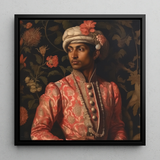 Prince Kaniyan - Gay Tamil Royalty Framed Canvas, 12x12’’ / 31x31cm / Black Floating Frame, Portrait Man Ornate Traditional Indian Attire