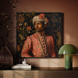 Prince Kaniyan - Gay Tamil Royalty Framed Canvas, Portrait Painting Man Ornate Traditional Indian Attire Turban