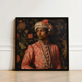 Framed Portrait Man Ornate Pink Gold Embroidered Attire Prince Kaniyan, Itty-bitty Pretty Committee, Baroque Gay Princes