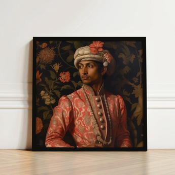 Framed Portrait Man Ornate Pink Gold Embroidered Attire Prince Kaniyan, Itty-bitty Pretty Committee, Baroque Gay Princes