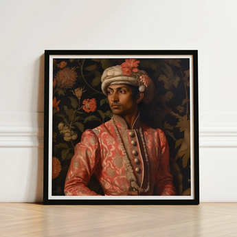 Framed Portrait Man Ornate Pink Gold Embroidered Attire Prince Kaniyan, Itty-bitty Pretty Committee, Baroque Gay Princes