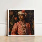 Framed Portrait Man Ornate Attire Coral-pink Embroidered Jacket Prince Kaniyan, Itty-bitty Pretty Committee, Baroque Gay Princes
