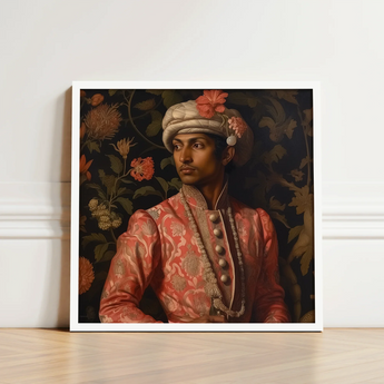 Framed Portrait Man Ornate Attire Coral-pink Embroidered Jacket Prince Kaniyan, Itty-bitty Pretty Committee, Baroque Gay Princes