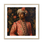Prince Kaniyan Tamil Gay Royalty Baroque Art Print, Portrait Figure Ornate Pink Brocade Jacket White Turban
