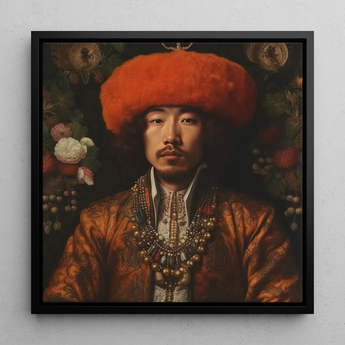 Prince Khaliun - Gay Mongolian Royalty Baroque Art Print / Canvas, 12x12’’ / 31x31cm / Black Frame, Posters Prints & Visual Artwork, Toby