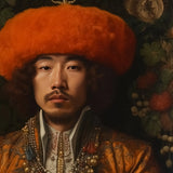 Prince Khaliun - Gay Mongolian Royalty Baroque Art Print / Canvas Orange Fur Beret Intricate Gold Embroidery Tassels Prince Khaliun,