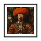 Prince Khaliun - Gay Mongolian Royalty Baroque Art Print, Portrait Nobleman Orange Hat Ornate Golden Silk Robes
