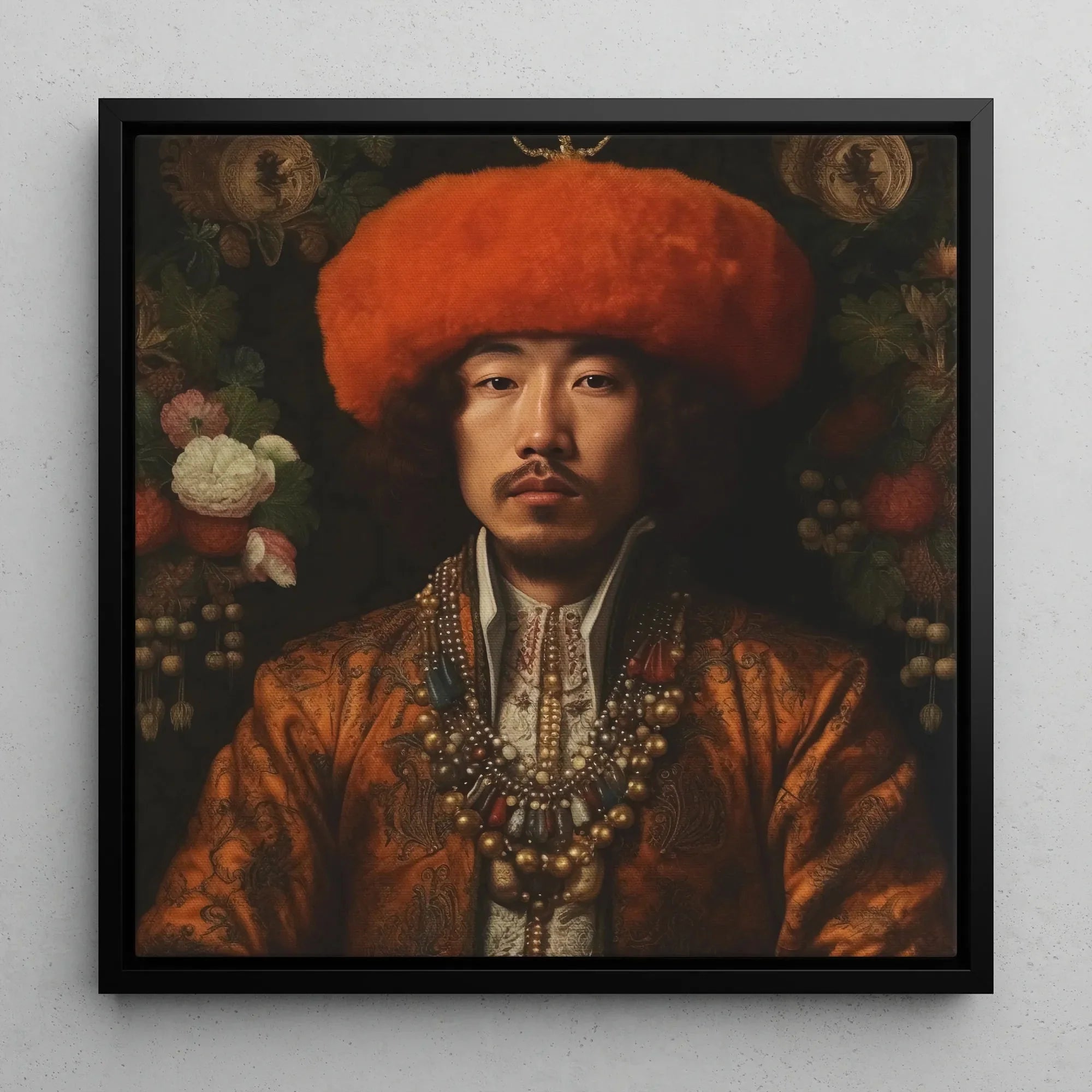 Prince Khaliun - Mongolian Gaysian Royalty Queerart Canvas - 16’x16’ / Black Frame / White Wrap - Posters Prints &
