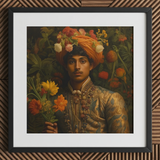 Prince Rajanikanta - Indian Gay Royalty Baroque Art Print / Canvas, 12x12’’ / 31x31cm / Black Frame / Matboard, Posters Prints & Visual