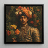 Prince Rajanikanta - Indian Gay Royalty Baroque Art Print / Canvas Framed Portrait Man Ornate Gold-embroidered Attire Orange Turban Prince