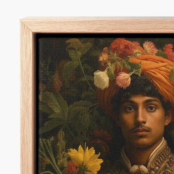 Framed Canvas Print Classical Portrait Man Dark Hair Prince Rajanikanta, Itty-bitty Pretty Committee, Tamil Royalty Queerart
