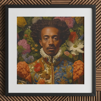 Prince Wesley - Afroamerican Gay Royalty Baroque Art Print / Canvas, 12x12’’ / 31x31cm / Black Frame / Matboard, Posters Prints & Visual