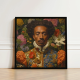 Framed Portrait Man Ornate Historical Attire Surrounded Vibrant Prince Wesley, Itty-bitty Pretty Committee, Baroque Gay Princes
