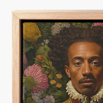 Framed Canvas Print Portrait Man Dark Skin Curly Prince Wesley, Itty-bitty Pretty Committee, Baroque Gay Princes