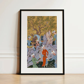 Princely Hawking Party - Mirza Ali Art Print / Canvas, 12x18’’ / 31x46cm / Black Frame / Matboard, Posters Prints & Visual Artwork, Toby