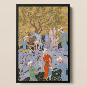 Princely Hawking Party - Mirza Ali Framed Canvas, Framed Persian Miniature Painting