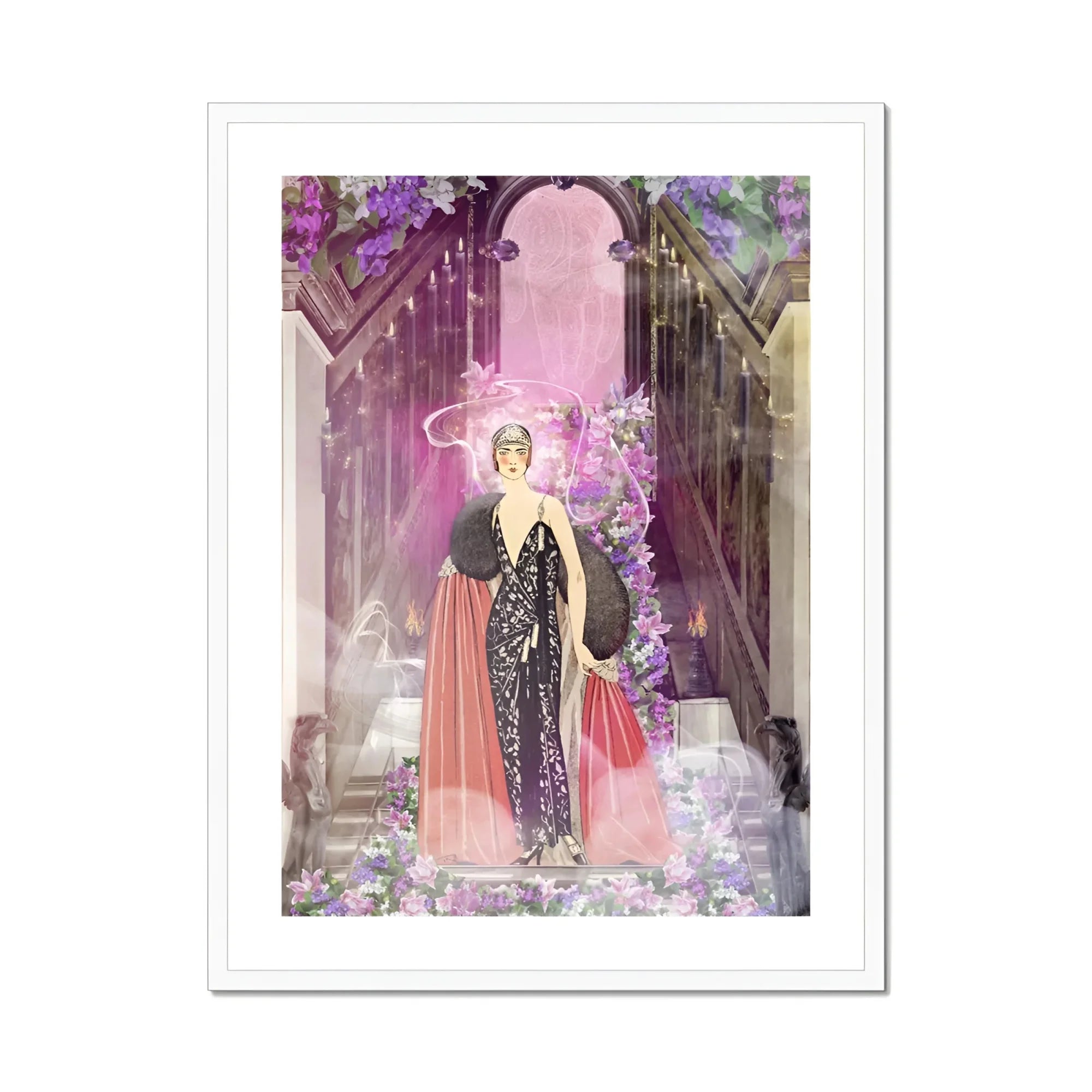 Princess Reah - Surreal Sorceress Myth Art Print, Figure Black Sparkly Gown Dramatic Pink Fabric