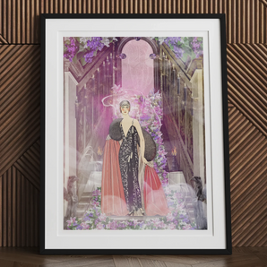 Princess Reah - Surreal Sorceress Myth Art Print, Framed Artwork Elegant Woman Glamorous Gown Cape Surrounded