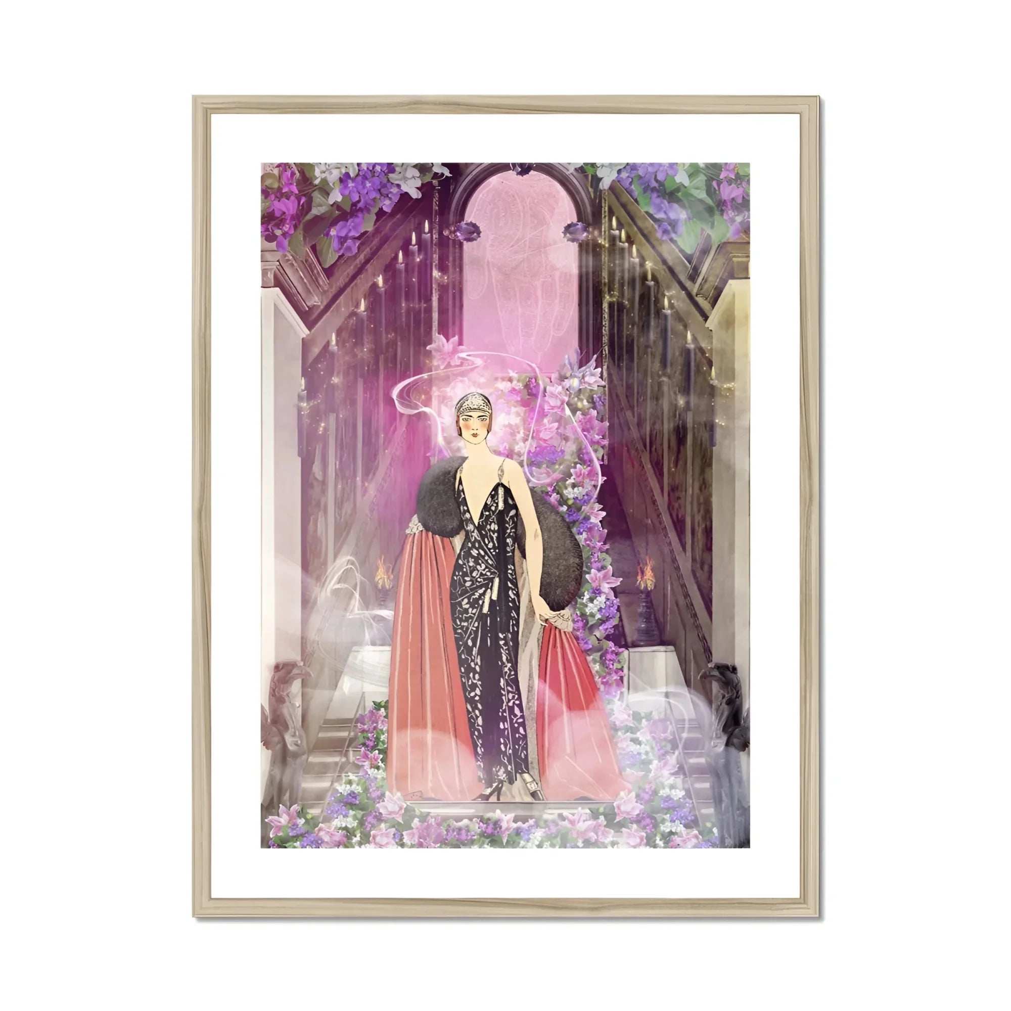 Princess Reah - Surreal Sorceress Myth Art Print, Framed Fashion Illustration Elegant Figure Sparkly Black Gown