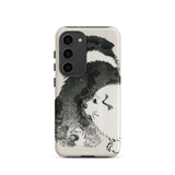 Puppies - Kōno Bairei Meiji Era Samsung Case, Galaxy S23 / Matte, White Smartphone Case Black Painted Badger Fox Design