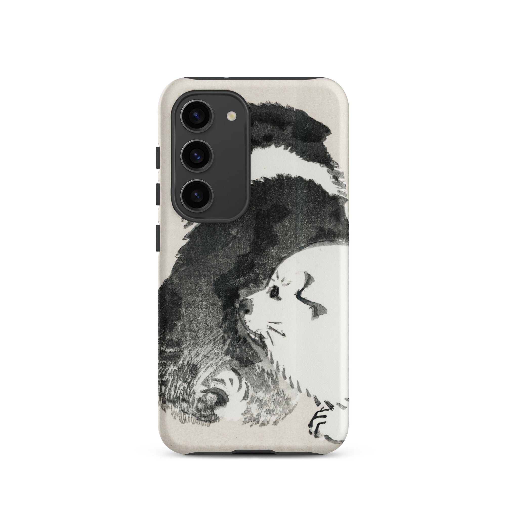 Puppies Kōno Bairei Meiji Era Samsung Case, Galaxy S23 / Matte, White Smartphone Case Black Painted Badger Fox Design