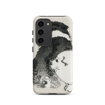 Puppies - Kōno Bairei Meiji Era Samsung Case, Galaxy S23 / Matte, White Smartphone Case Black Painted Badger Fox Design