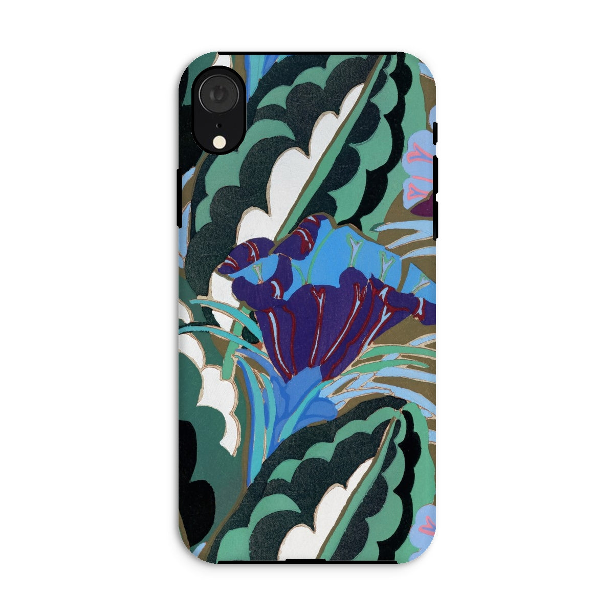 Purple Floral Motif Edouard Benedictus Iphone Case, Xr / Matte, Phone Case Art Deco Floral Pattern Teal Clouds