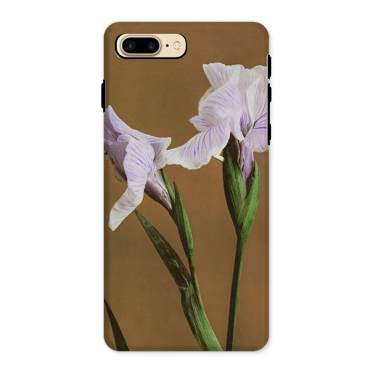 Purple Iris Ogawa Kazumasa Floral Iphone Case, 8 Plus / Matte, Phone Case Delicate White Iris Flower Brown Background