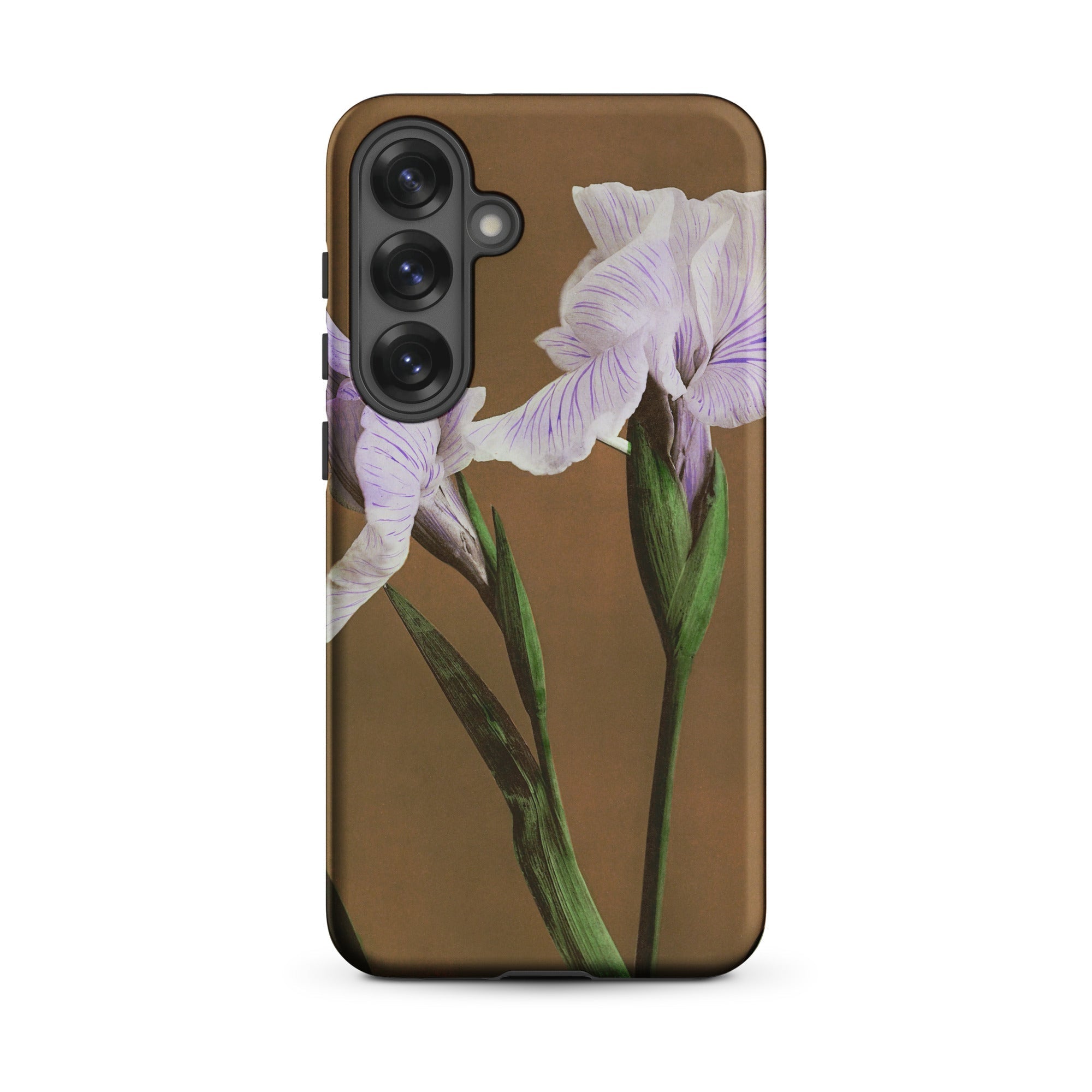 Purple Iris Ogawa Kazumasa Floral Samsung Case, Galaxy S25 Plus / Matte, Smartphone Case Adorned Two Purple Iris Flowers Green