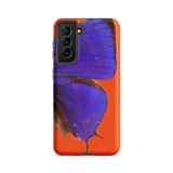 Purple Lycaenidae - Christopher Johnson Samsung Case, Galaxy S21 Fe / Matte, Orange Smartphone Case Vibrant Blue Butterfly Design