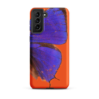 Purple Lycaenidae - Christopher Johnson Samsung Case, Galaxy S21 Plus / Matte, Vibrant Orange Phone Case Partial Blue Butterfly Design