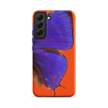 Purple Lycaenidae - Christopher Johnson Samsung Case, Galaxy S22 Plus / Matte, Vibrant Orange Phone Case Partial Blue Butterfly Design