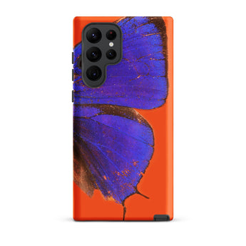 Purple Lycaenidae - Christopher Johnson Samsung Case, Galaxy S22 Ultra / Matte, Vibrant Orange Phone Case Partial Blue Butterfly Design