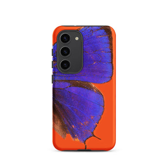 Purple Lycaenidae - Christopher Johnson Samsung Case, Galaxy S23 / Matte, Bright Orange Phone Case Partial Blue Butterfly Design