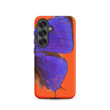 Purple Lycaenidae - Christopher Johnson Samsung Case, Galaxy S25 / Matte, Bright Orange Phone Case Vibrant Blue Butterfly Design