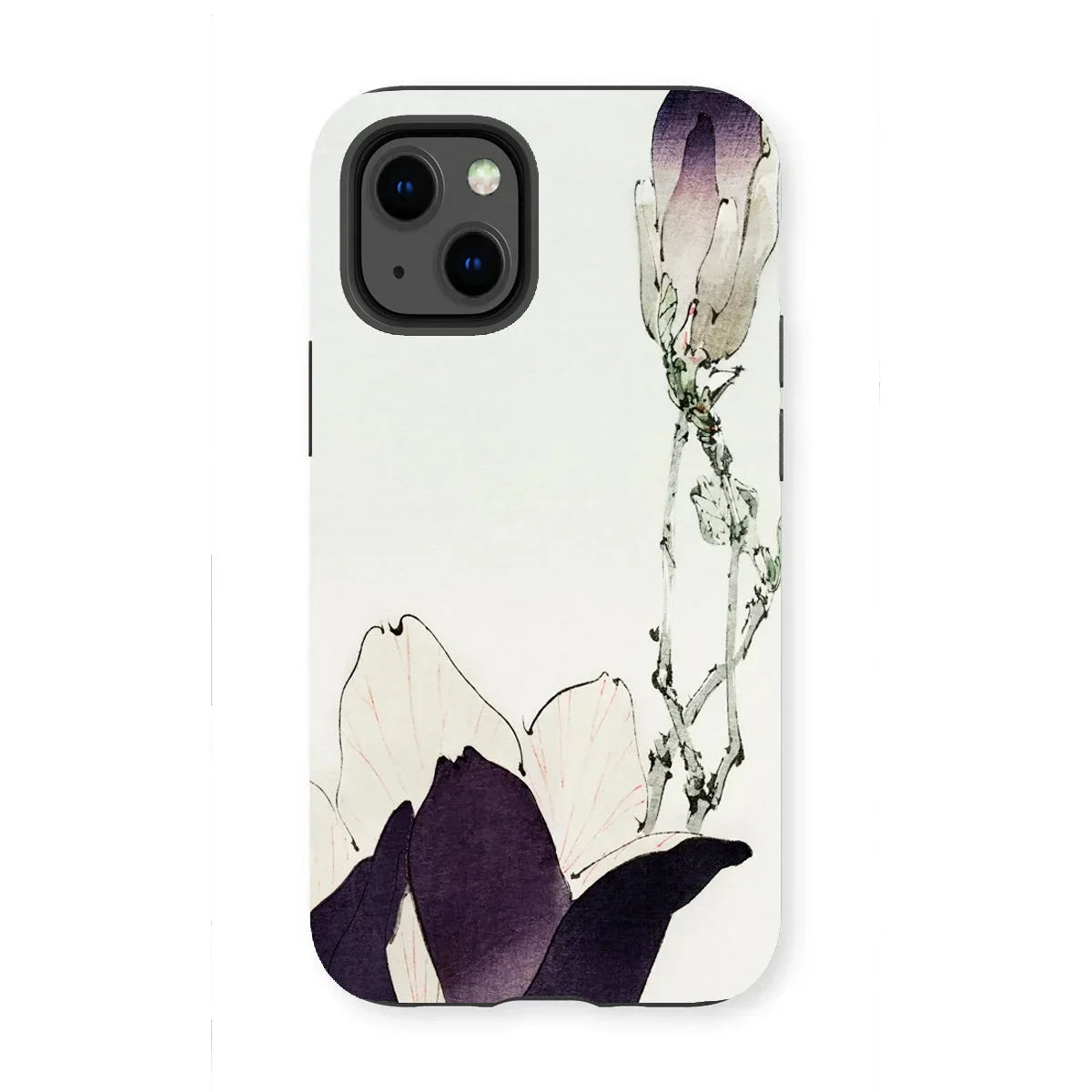 Purple Magnolia - Watanabe Seitei Bijutsu Sekai Art Iphone Case, 13 Mini / Matte, Iphone Case Floral Design Purple White Magnolia Blossom