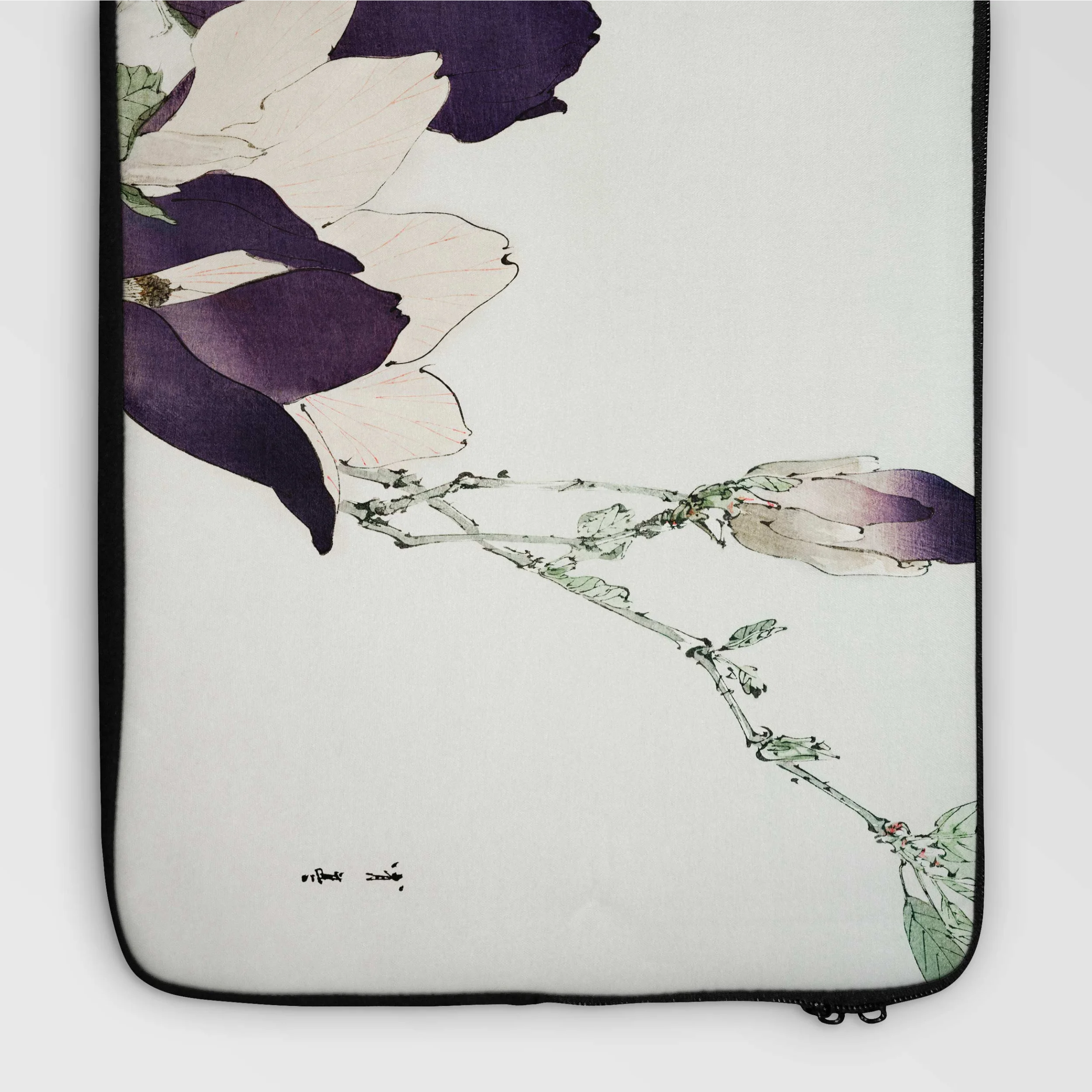 Purple Magnolia - Watanabe Seitei Laptop Sleeve, Artistic Phone Case Delicate Floral Design Purple Petals