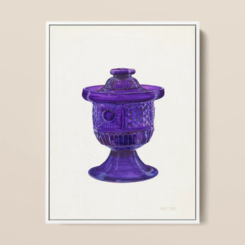 Purple Sugar Bowl with Cover - Janet Riza Decorative Art Print / Canvas Translucent Purple Glass Jar Lid Intricate Diamond-cut Ribbed