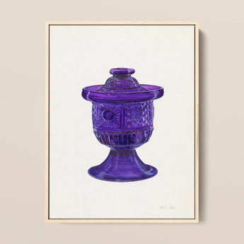 Purple Sugar Bowl with Cover - Janet Riza Decorative Art Print / Canvas Vibrant Purple Glass Jar Lid Intricate Diamond-cut Patterns Sugar